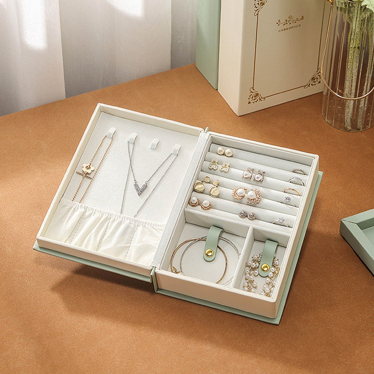 Jewellery Box Leather Jewelry Storage Case Large Capacity Portable for Earring Necklace