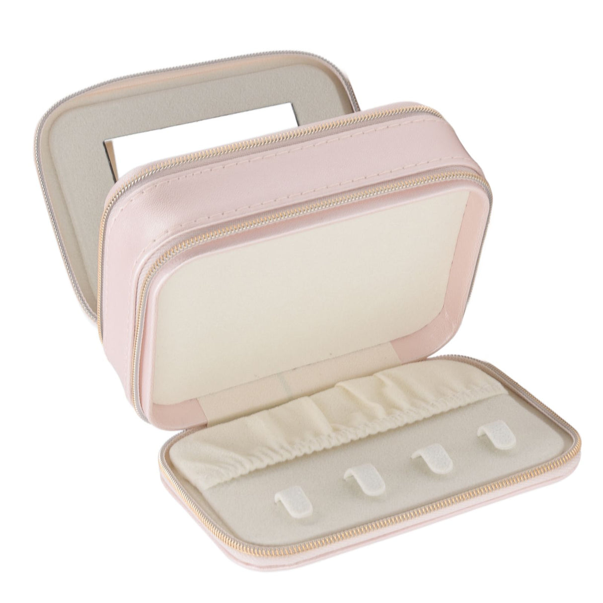 Jewelry Case Double Layer Portable Pink Necklace Hook Design Convenient Handle Travel Jewelry Box
