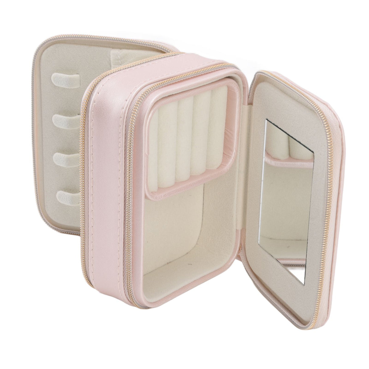 Jewelry Case Double Layer Portable Pink Necklace Hook Design Convenient Handle Travel Jewelry Box