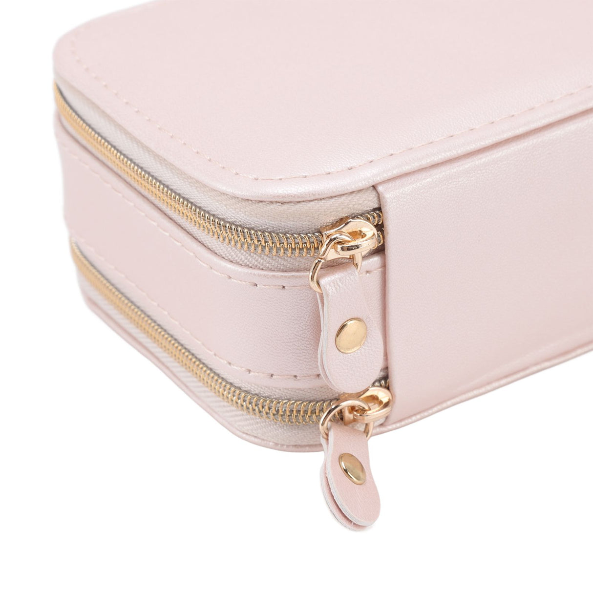 Jewelry Case Double Layer Portable Pink Necklace Hook Design Convenient Handle Travel Jewelry Box