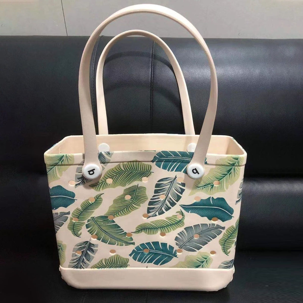Women Storage EVA Handbag Hole Design Beach Casual Bag for Outdoor Sport Shopping Traveling Leaves Small