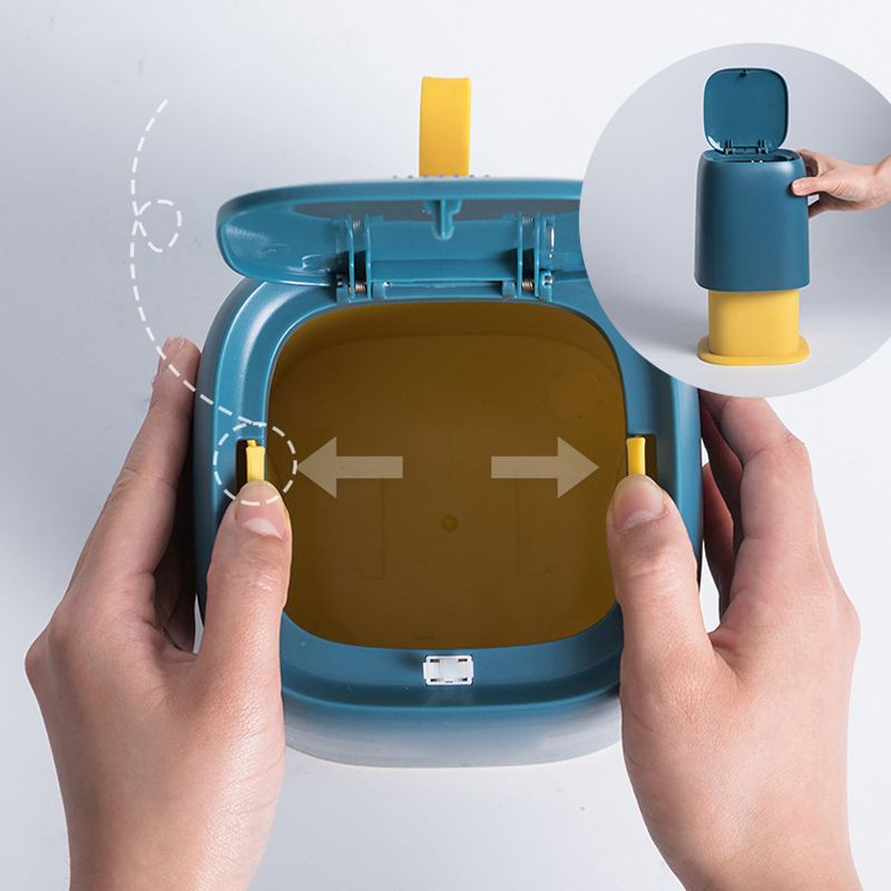 Desktop Trash Can Press Type Mini Garbage Can with Cover for Office Dressing Table Dark Blue