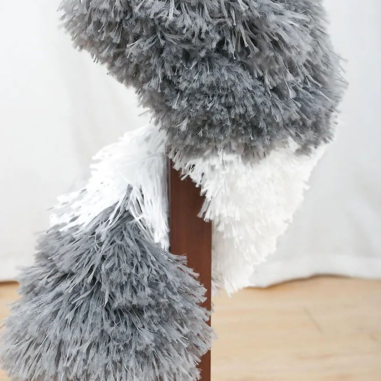 Telescopic Duster 9.2ft Extendable Pole Washable Bendable Head Fiber Duster for Ceiling Window Car Gray White Gray