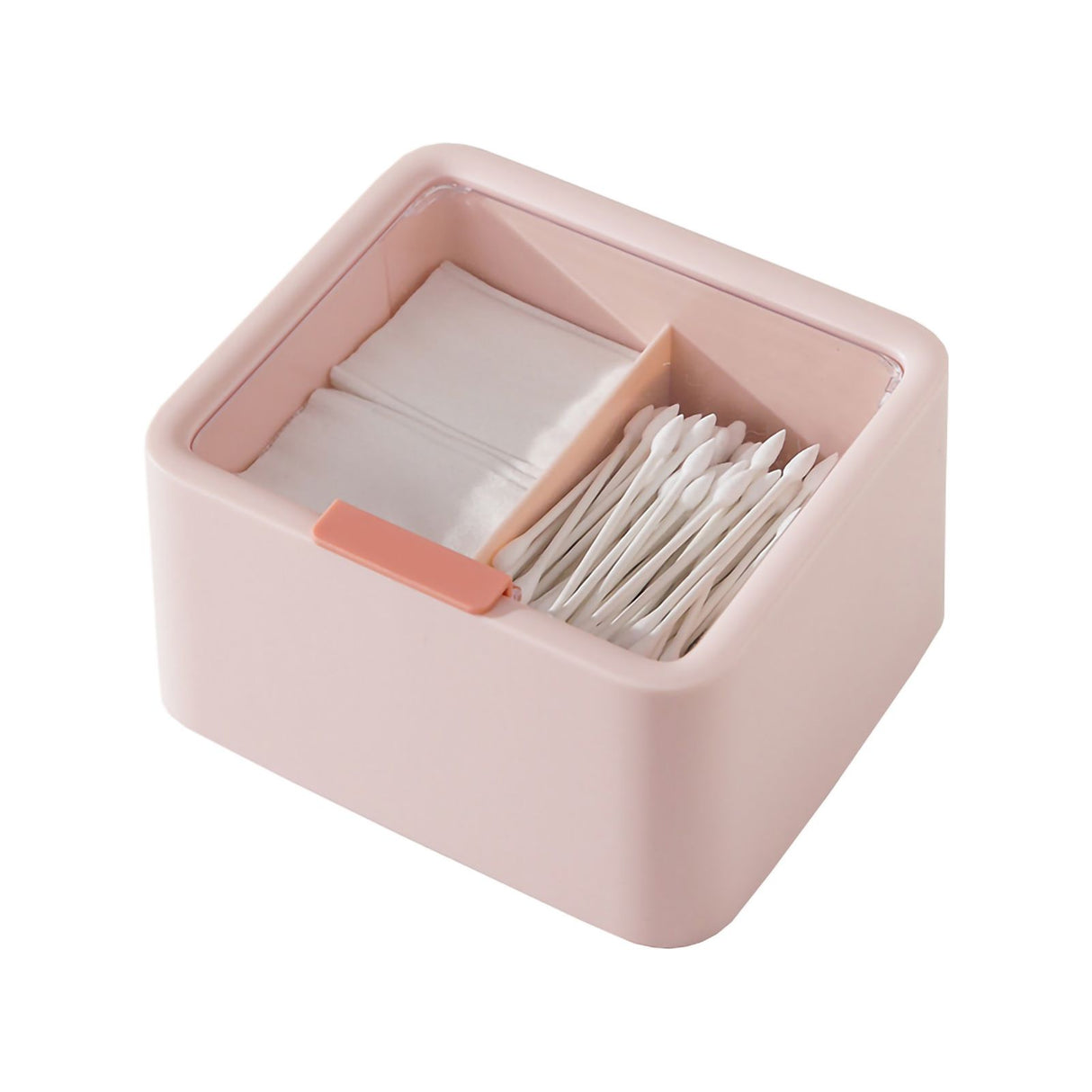 Cosmetic Storage Box Plastic Dustproof Double Grids Makeup Container with Lid for Makeup Cotton Swab Dental Floss Pink