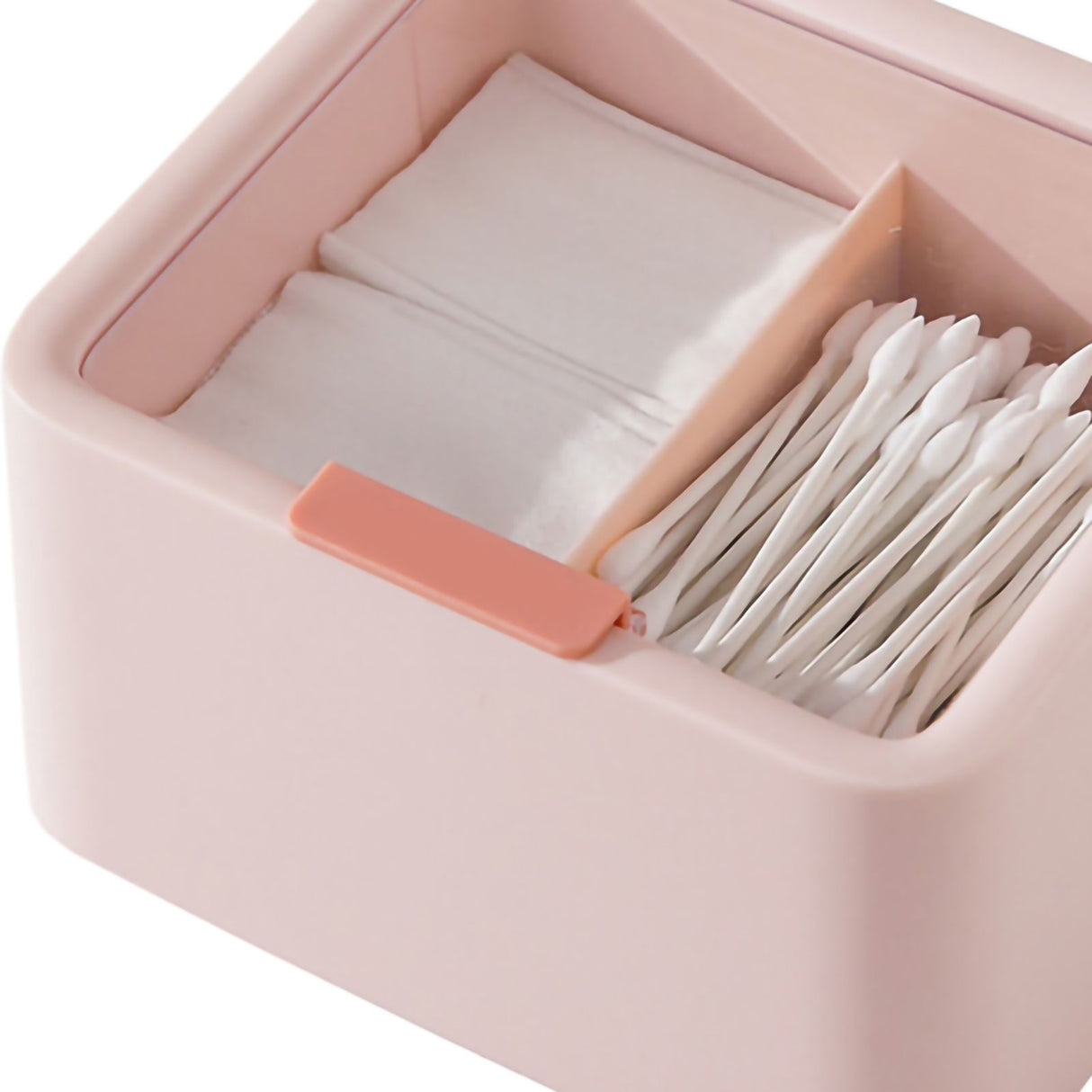 Cosmetic Storage Box Plastic Dustproof Double Grids Makeup Container with Lid for Makeup Cotton Swab Dental Floss Pink