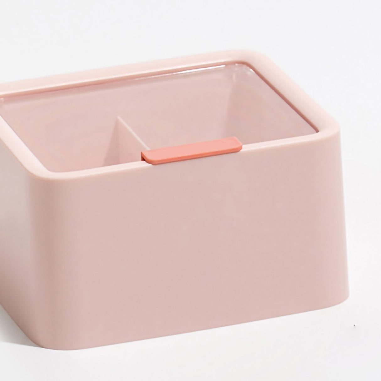 Cosmetic Storage Box Plastic Dustproof Double Grids Makeup Container with Lid for Makeup Cotton Swab Dental Floss Pink