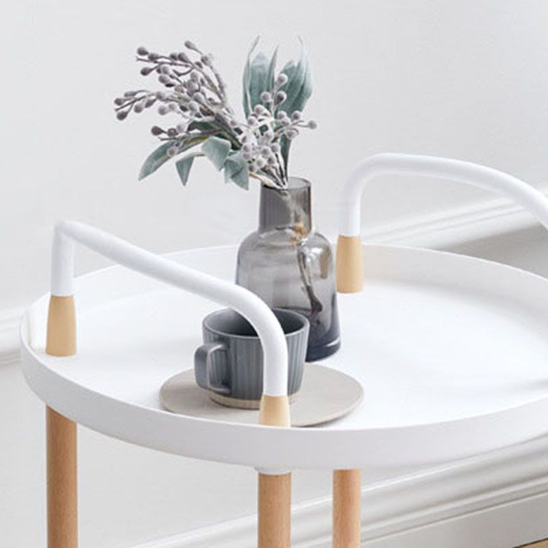 Cart Storage Rack Plastic Armrest Design Corrosion Resistant Rolling Storage Cart for Home Living Room Office White 2 Layers