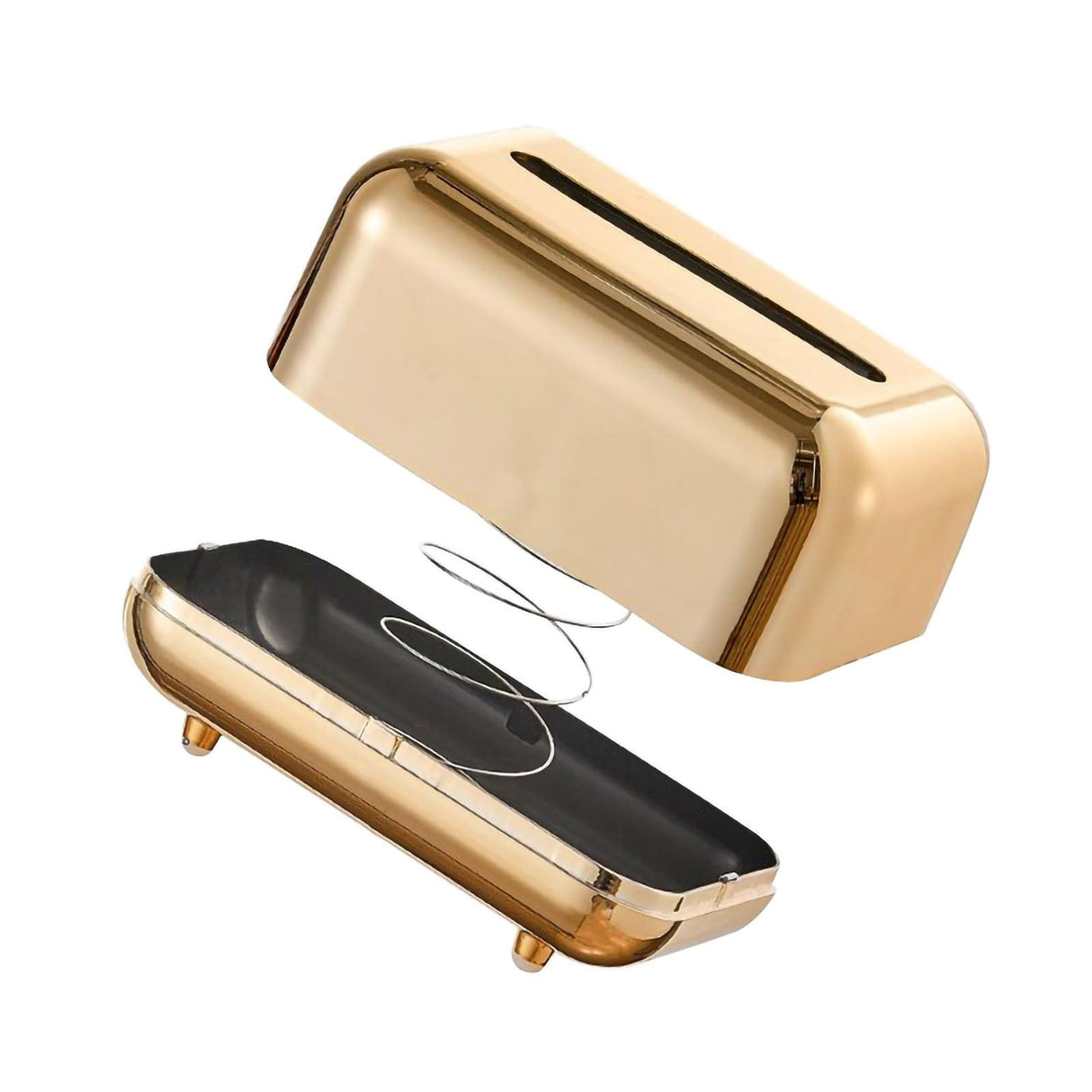 Tissue Storage Box Electroplated Magnetic Retro Built in Spring Facial Tissue Dispenser Box for Home Champagne Gold