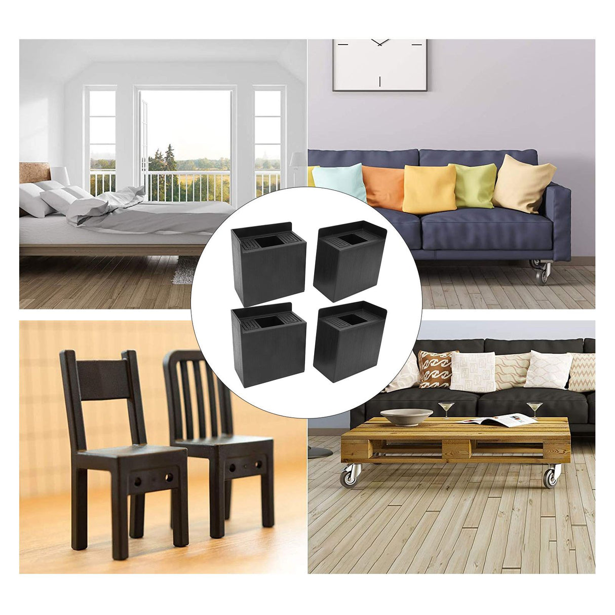 4 PCS 4in L Shaped Anti Vibration Pads Rectangular Non Slip Foot Pad Bed Risers for Washing Machine Sofa Furniture
