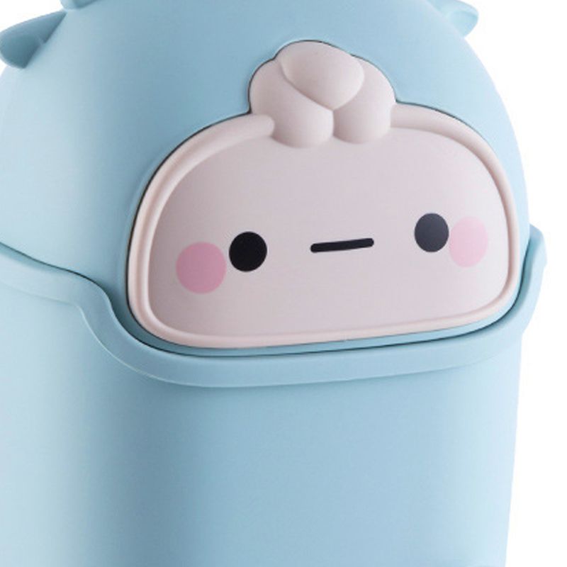 Desktop Trash Can Plastic Mini Lovely Living Room Dining Table Wastebasket with Lid for Home Light Blue Little Elk
