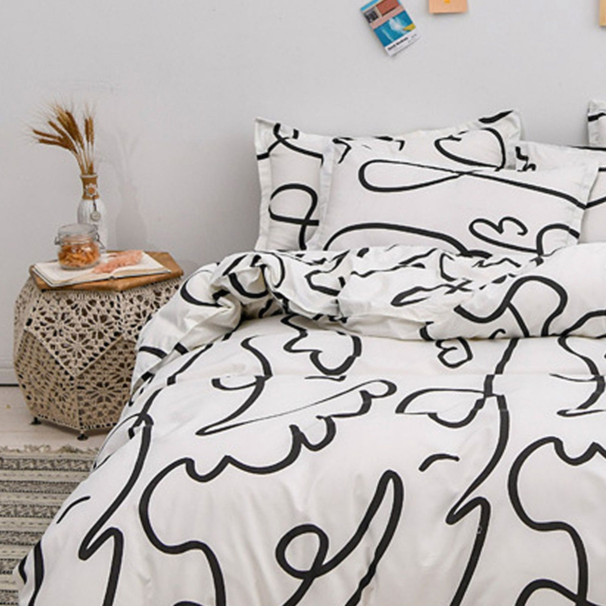 Home Bed Set 3pcs Thickened Brushed Simple Style Breathable Skin Friendly Cotton Bedding Comforter Sets Impressionism 1.2m (4ft) Bed