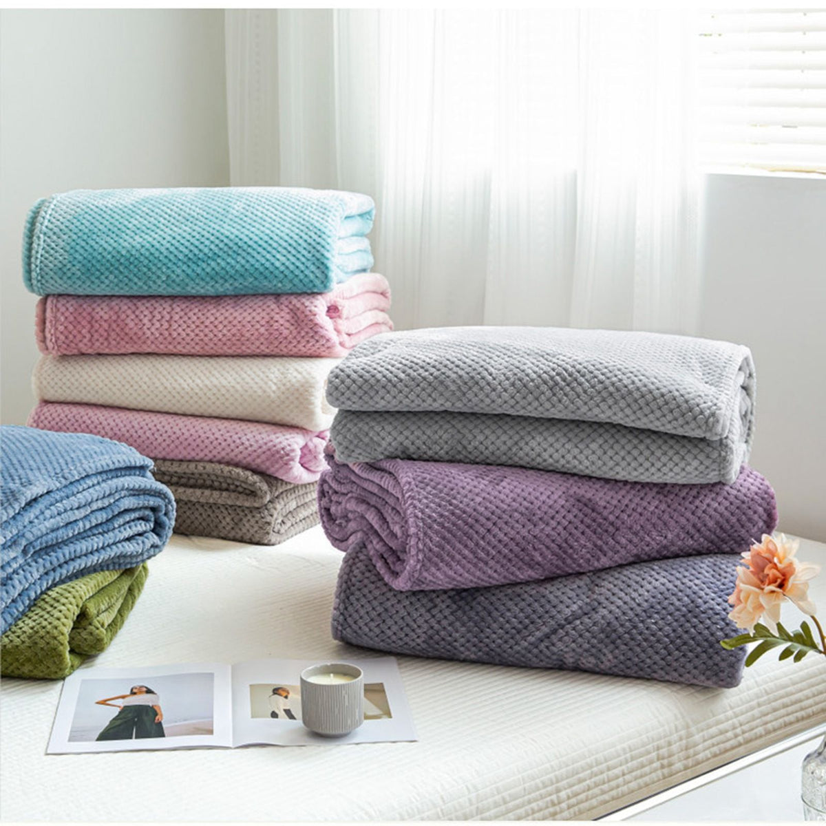 Cooling Blanket Milk Fleece Lattice Jacquard Blanket Summer Cold Single Nap Blanket for Sofa Bed Office Bean Paste Color 150x200cm
