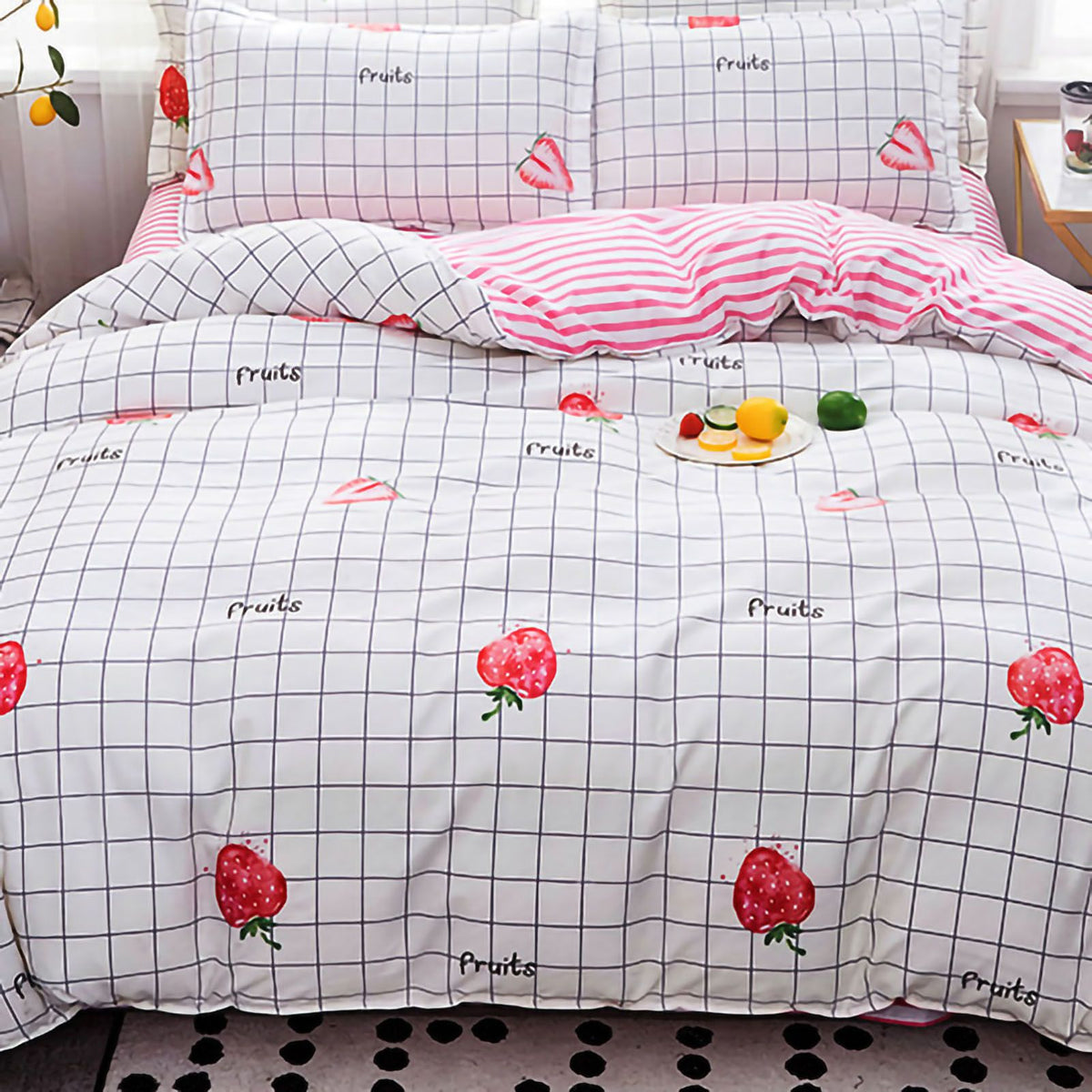 Skin Friendly Quilt Cover Thickened Polyester Soft Brushed Duvet Cover Quilt Bedding for Dormitory Bedroom Fruit 150x200cm