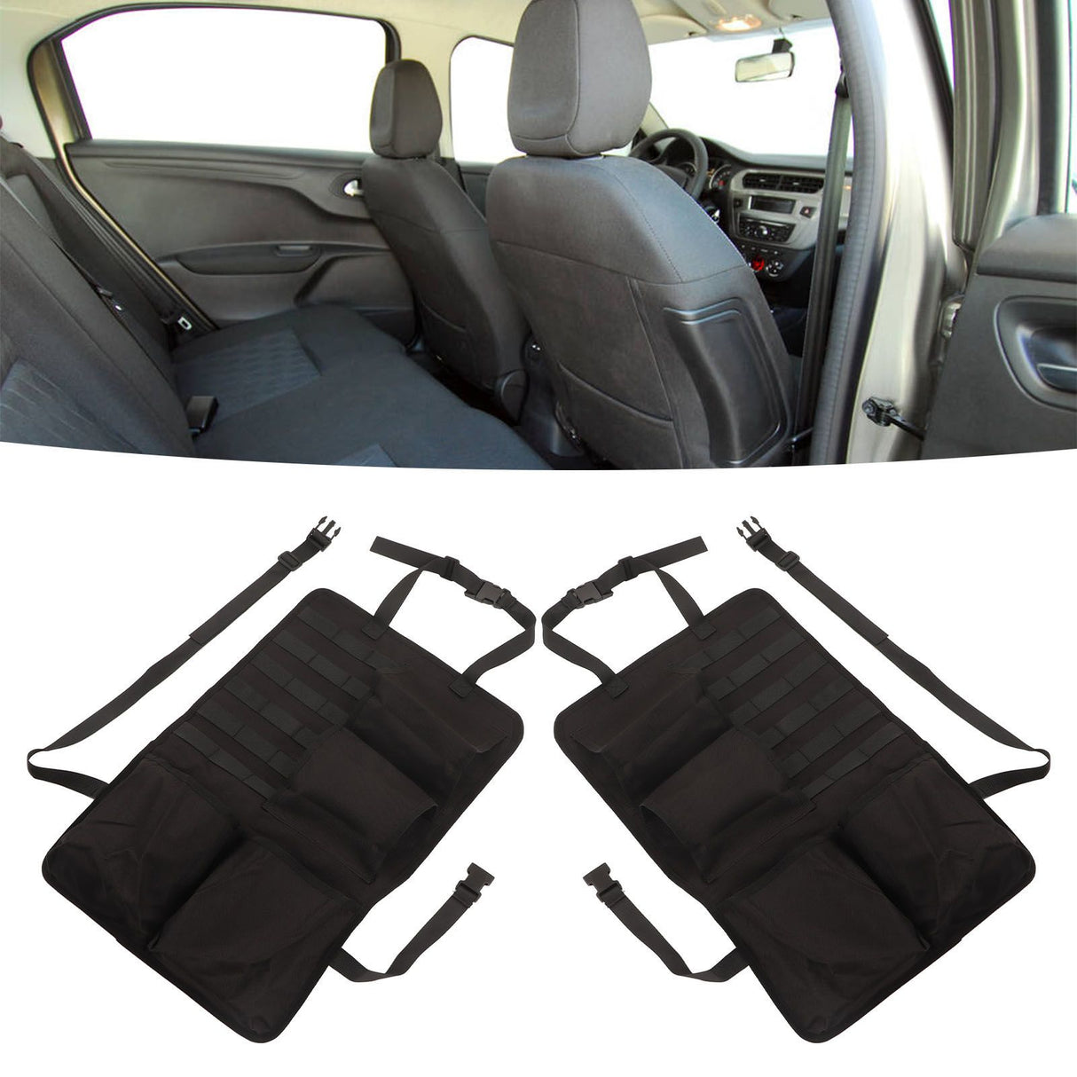2PCS Auto Seat Organizer Oxford Cloth Waterproof Easy Cleaning Odor Free Backseat Car Organizer Black