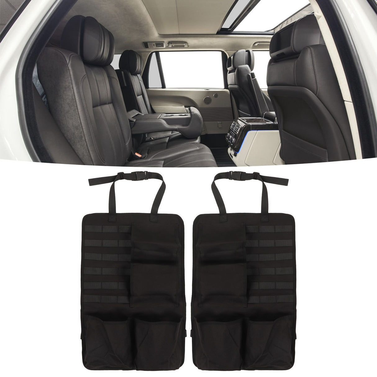 2PCS Auto Seat Organizer Oxford Cloth Waterproof Easy Cleaning Odor Free Backseat Car Organizer Black