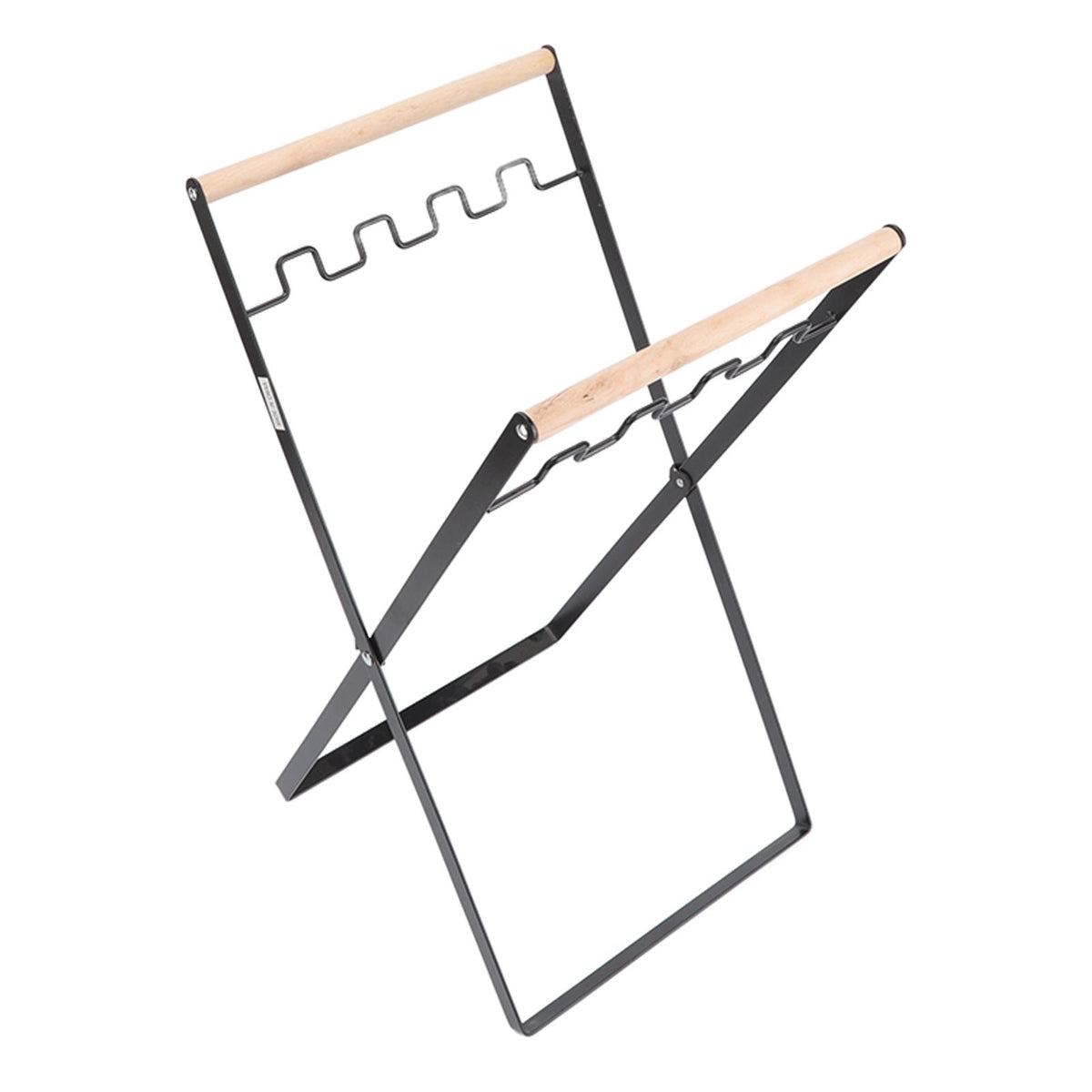 Trash Bag Holder Stand Rubber Wood Handle Iron Stand Flat Appearance Foldable Portable Garbage Bag Stand for Indoor Outdoor Use Black
