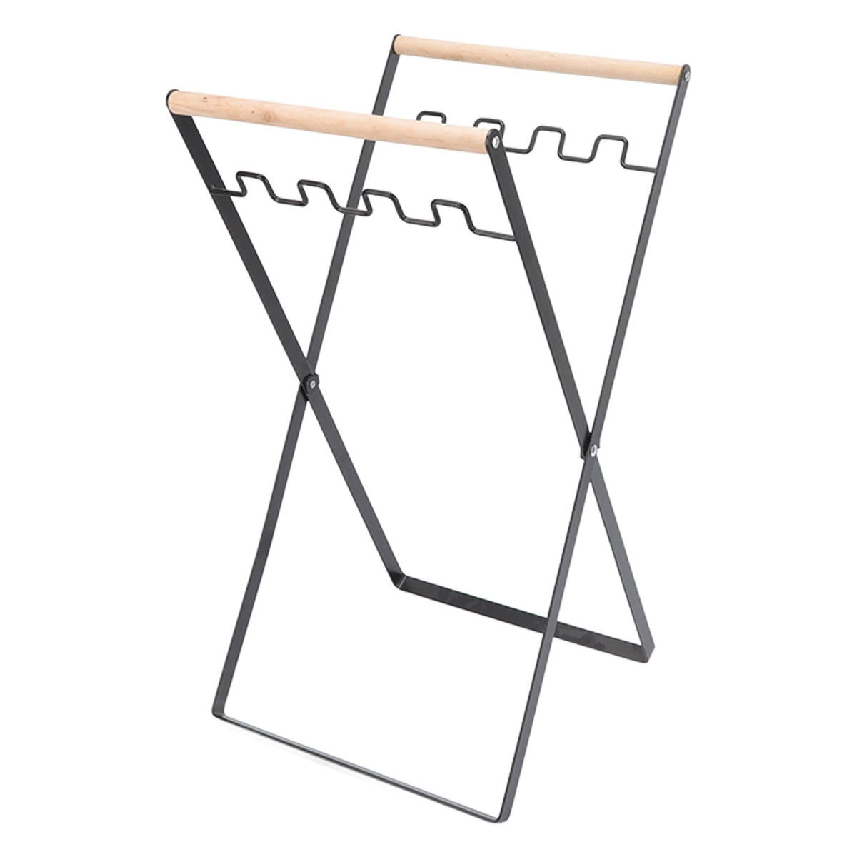 Trash Bag Holder Stand Rubber Wood Handle Iron Stand Flat Appearance Foldable Portable Garbage Bag Stand for Indoor Outdoor Use Black