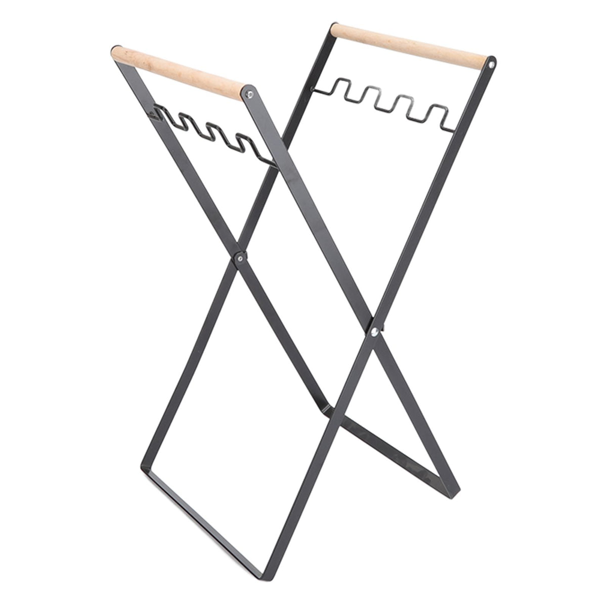Trash Bag Holder Stand Rubber Wood Handle Iron Stand Flat Appearance Foldable Portable Garbage Bag Stand for Indoor Outdoor Use Black