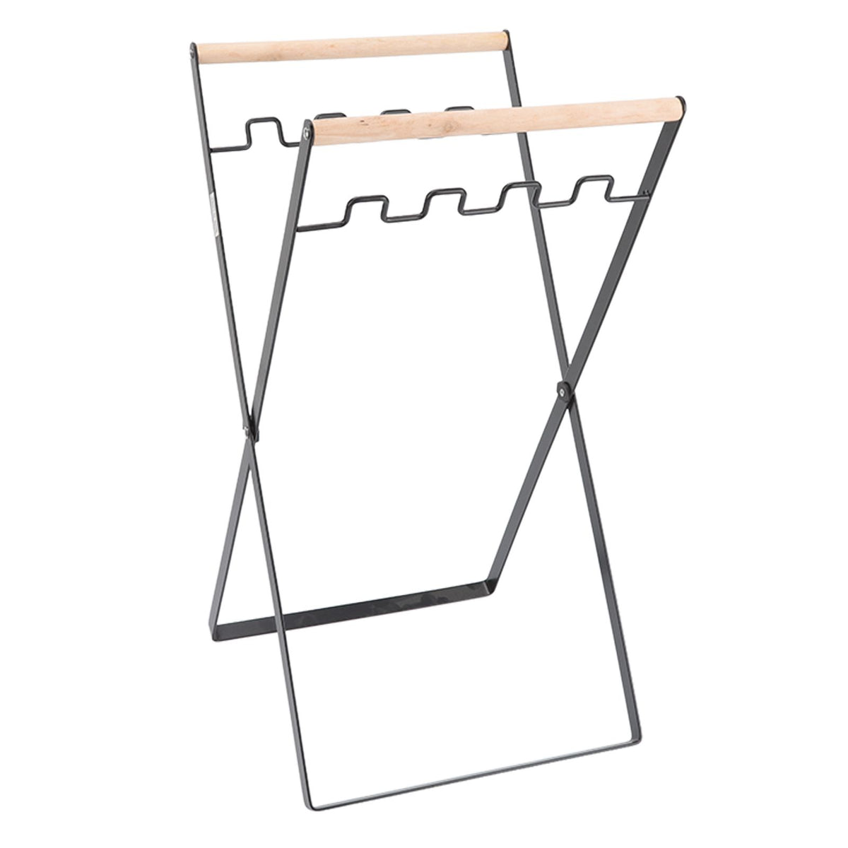 Trash Bag Holder Stand Rubber Wood Handle Iron Stand Flat Appearance Foldable Portable Garbage Bag Stand for Indoor Outdoor Use Black