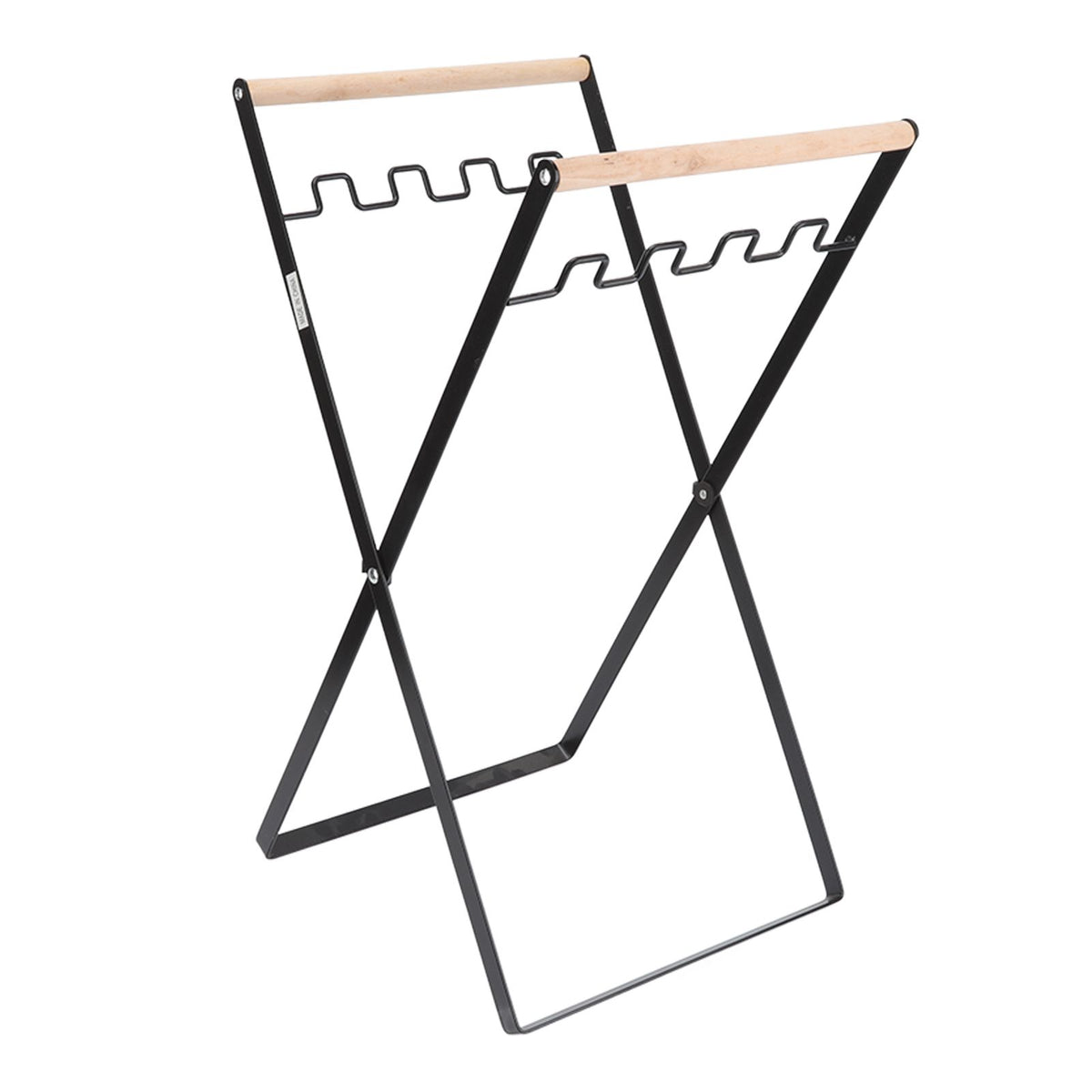 Trash Bag Holder Stand Rubber Wood Handle Iron Stand Flat Appearance Foldable Portable Garbage Bag Stand for Indoor Outdoor Use Black
