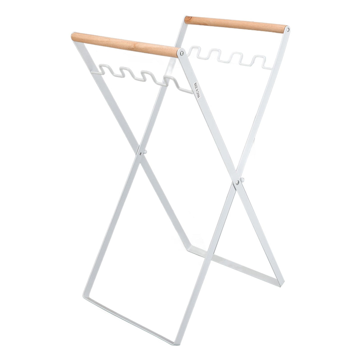 Trash Bag Holder Stand Rubber Wood Handle Iron Stand Flat Appearance Foldable Portable Garbage Bag Stand for Indoor Outdoor Use White