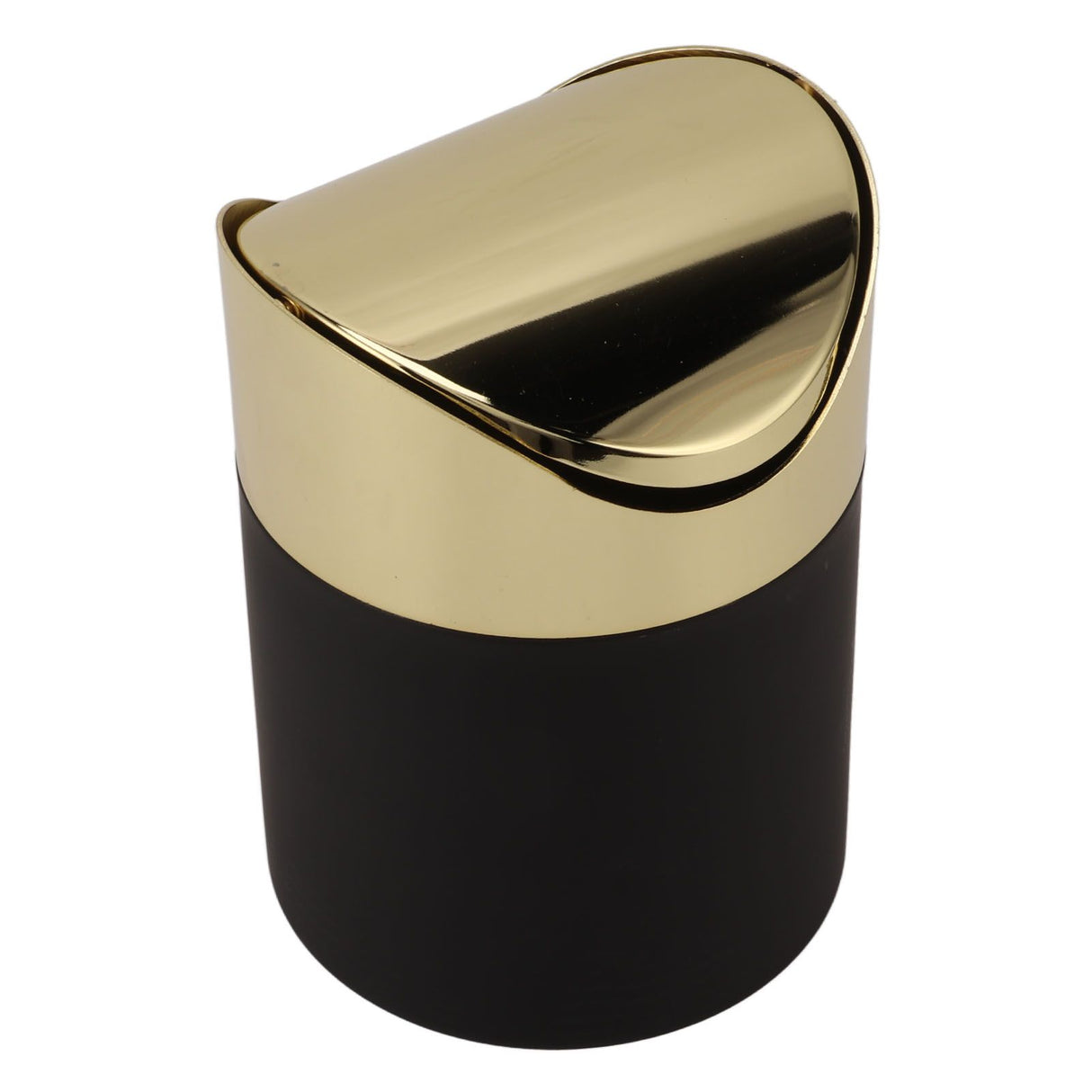 Desktop Trash Can Stainless Steel Household Mini Trash Basket Clamshell Paper Basket with Gold Lid