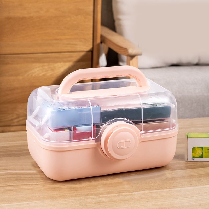 Medicine Storage Box Plastic Multi Layer Large Capacity Medicine Cabinet for Household Pink(medium)