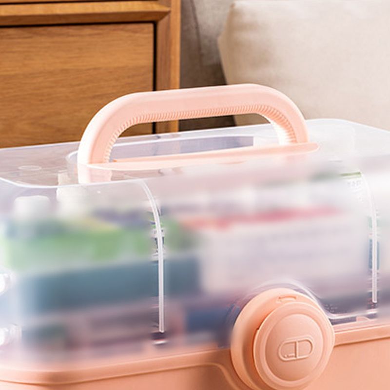 Medicine Storage Box Plastic Multi Layer Large Capacity Medicine Cabinet for Household Pink(large)
