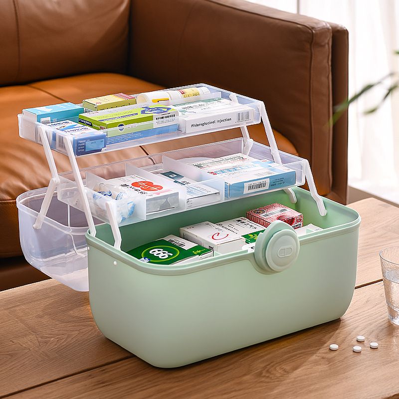 Medicine Storage Box Plastic Multi Layer Large Capacity Medicine Cabinet for Household Green (large)