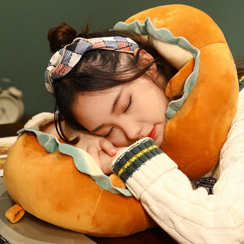 U Shaped Neck Pillow Portable Cute Head Pillow for Office Nap Travel Car Sleeping Smile Bread