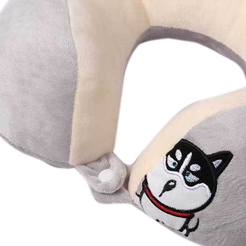 U Shaped Neck Pillow Portable Cute Head Pillow for Office Nap Travel Car Sleeping Double Embroidery Dog