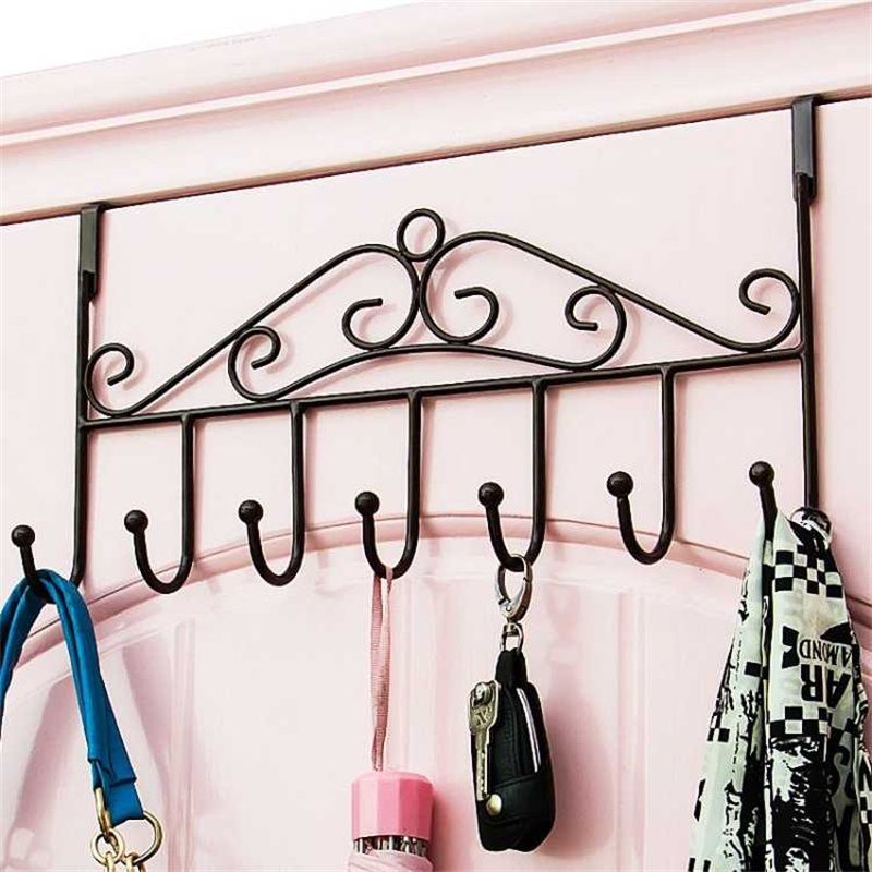 Over The Door Hook Rack Detachable 7 Hooks Door Hanger Organizer for Towels Handbags Coats Black
