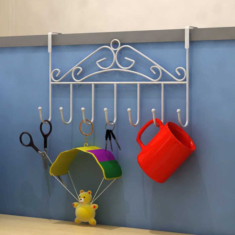 Over The Door Hook Rack Detachable 7 Hooks Door Hanger Organizer for Towels Handbags Coats White