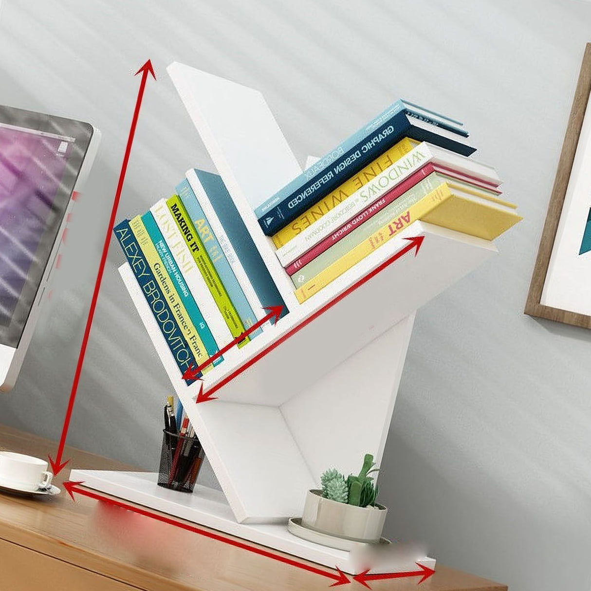 Tree Bookshelf Solid Wood Ingenious 3 Tier Space Saving Book Storage Organizer Shelves for Office Home School White