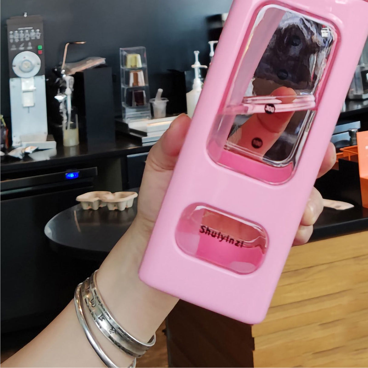 Straw Water Bottle with Marker 700ml Large Capacity Double Layer Water Jug for Home Gym School Pink
