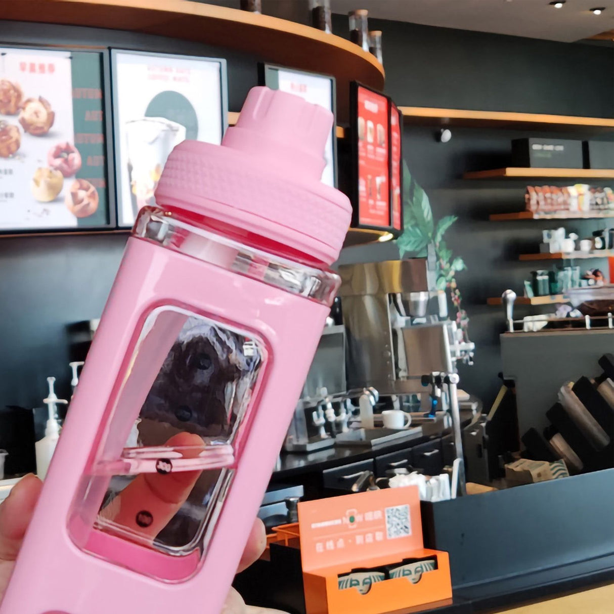 Straw Water Bottle with Marker 700ml Large Capacity Double Layer Water Jug for Home Gym School Pink