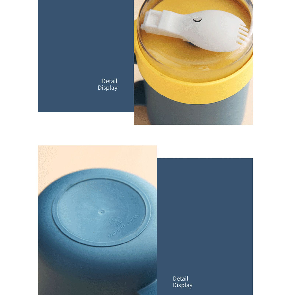 500ML Soup Cup Portable Steady Plastic Insulated Soup Containers with Lid and Spoon for Office School 500ML Blue