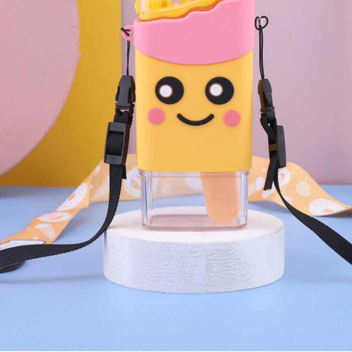 Portable Water Cup Cute Cartoon Design Large Capacity Plastic Water Bottle with Carry Cord Straw for Students Style 1 301ml‑400ml