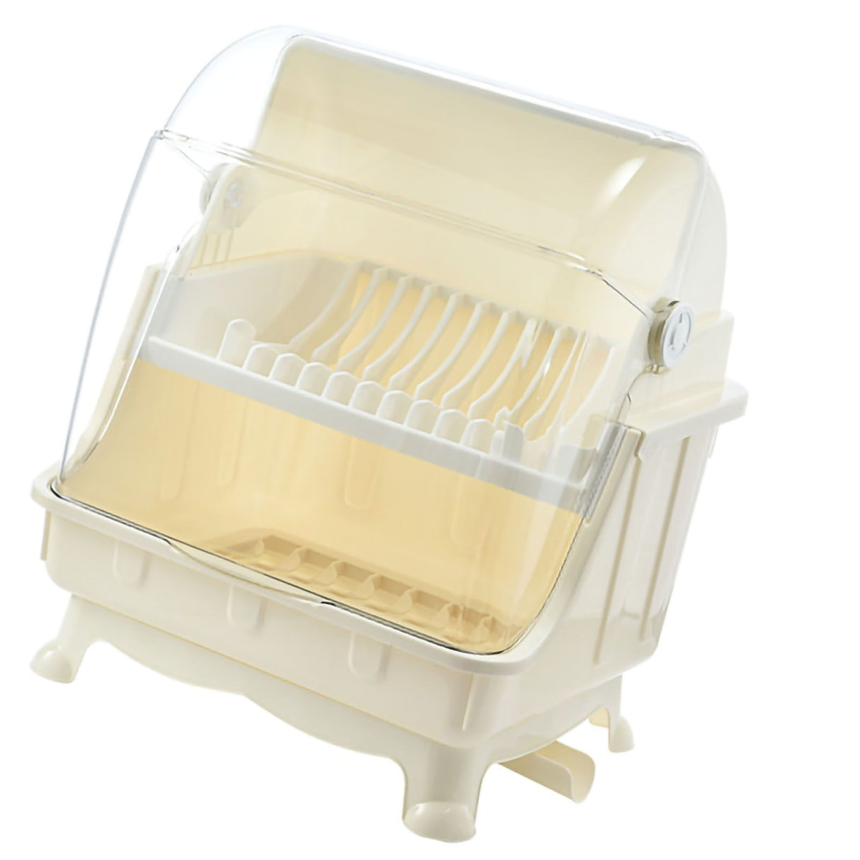 Cutlery Dish Drainer Rack with Lid Cover Multifunctional Kitchen Tableware Storage Box Beige