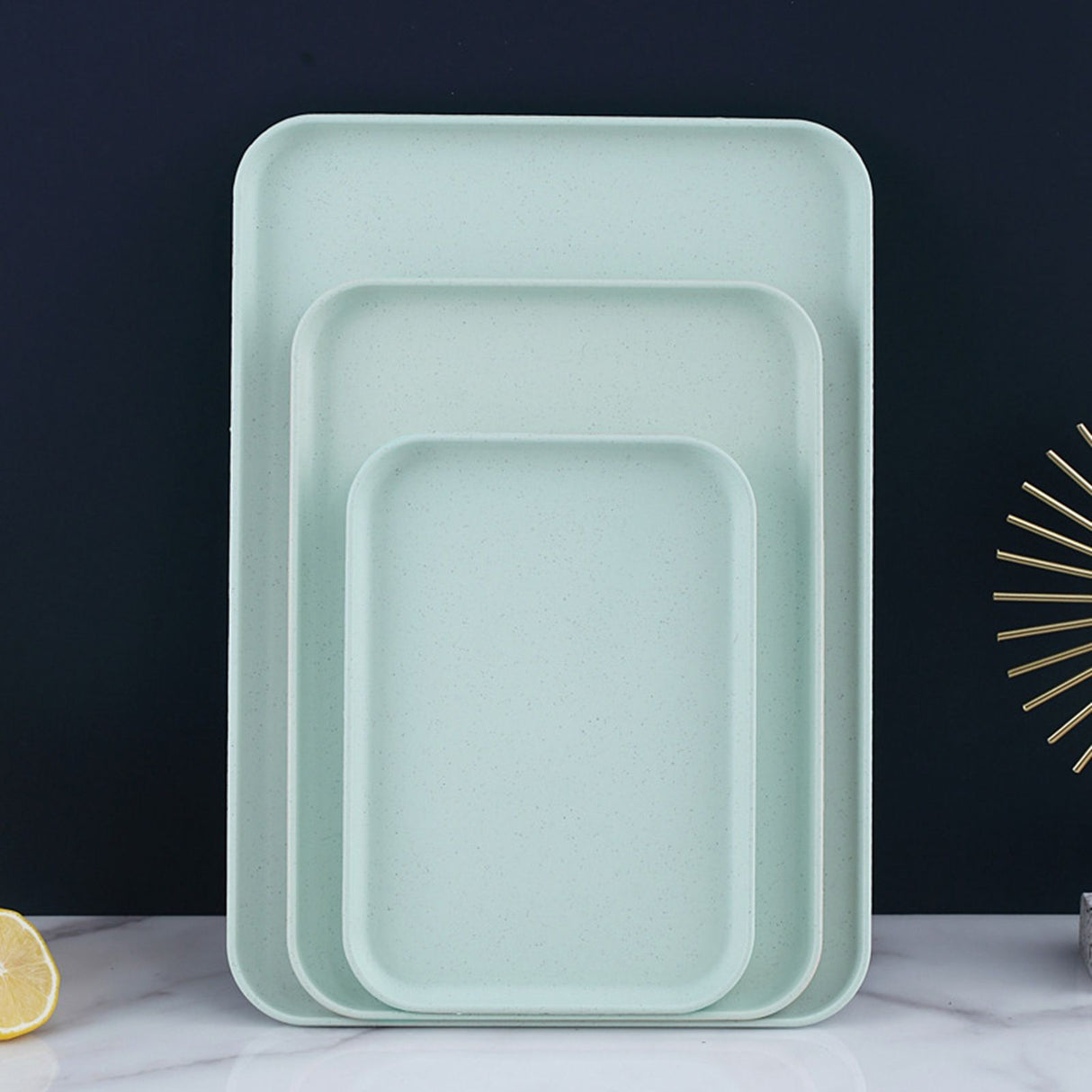 Kitchen Serving Tray Wheat Straw Rectangular Nordic Style Cupcake Fruit Snack Tea Tray for Home Office Restaurant Light Green L (Approx. 38x27cm / 15.0x10.6in)
