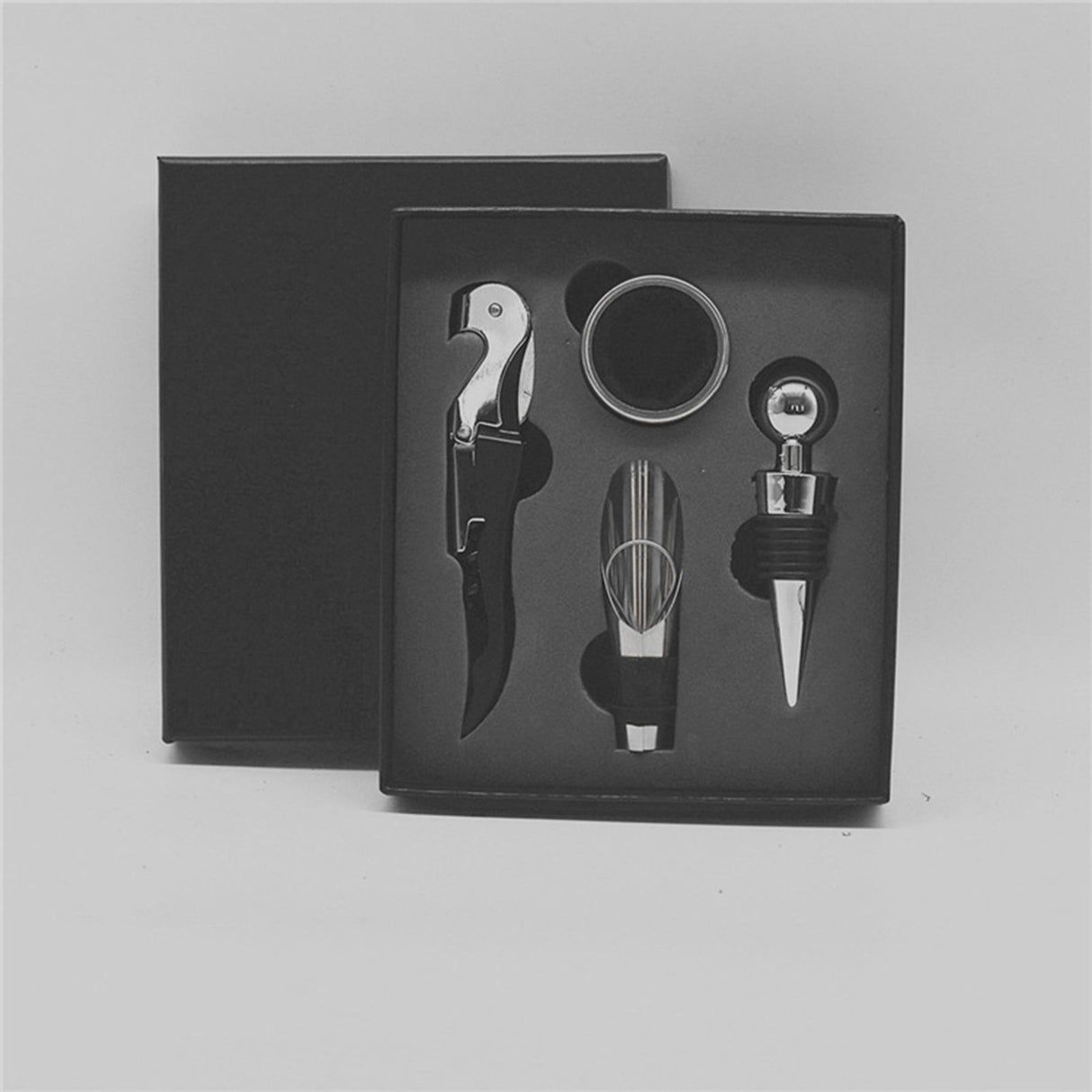 Wine Opener Set Rustproof Stainless Steel Exquisite Packaging Handle Corkscrew Kit for Home Bar Restaurant Gifts Black