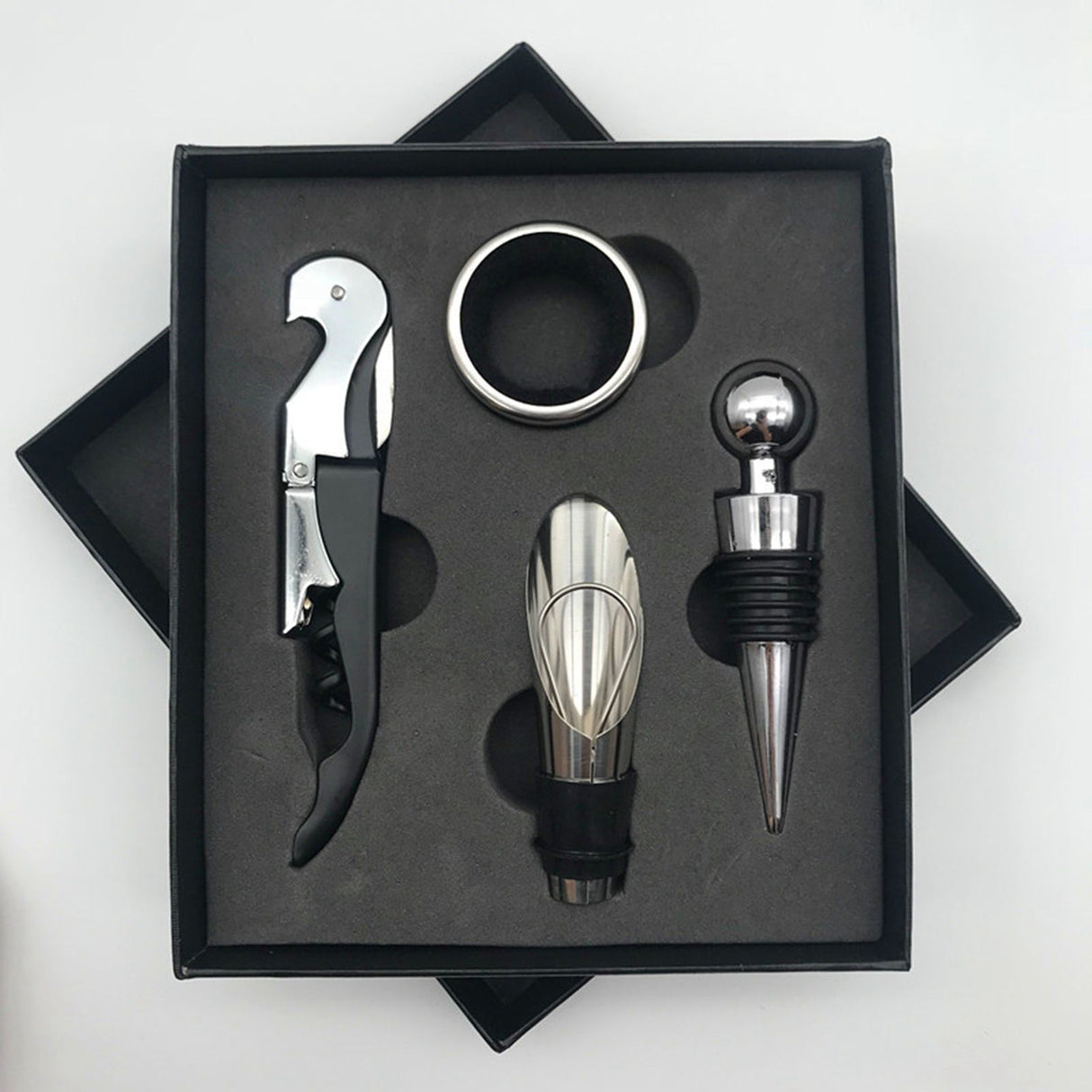 Wine Opener Set Rustproof Stainless Steel Exquisite Packaging Handle Corkscrew Kit for Home Bar Restaurant Gifts Black