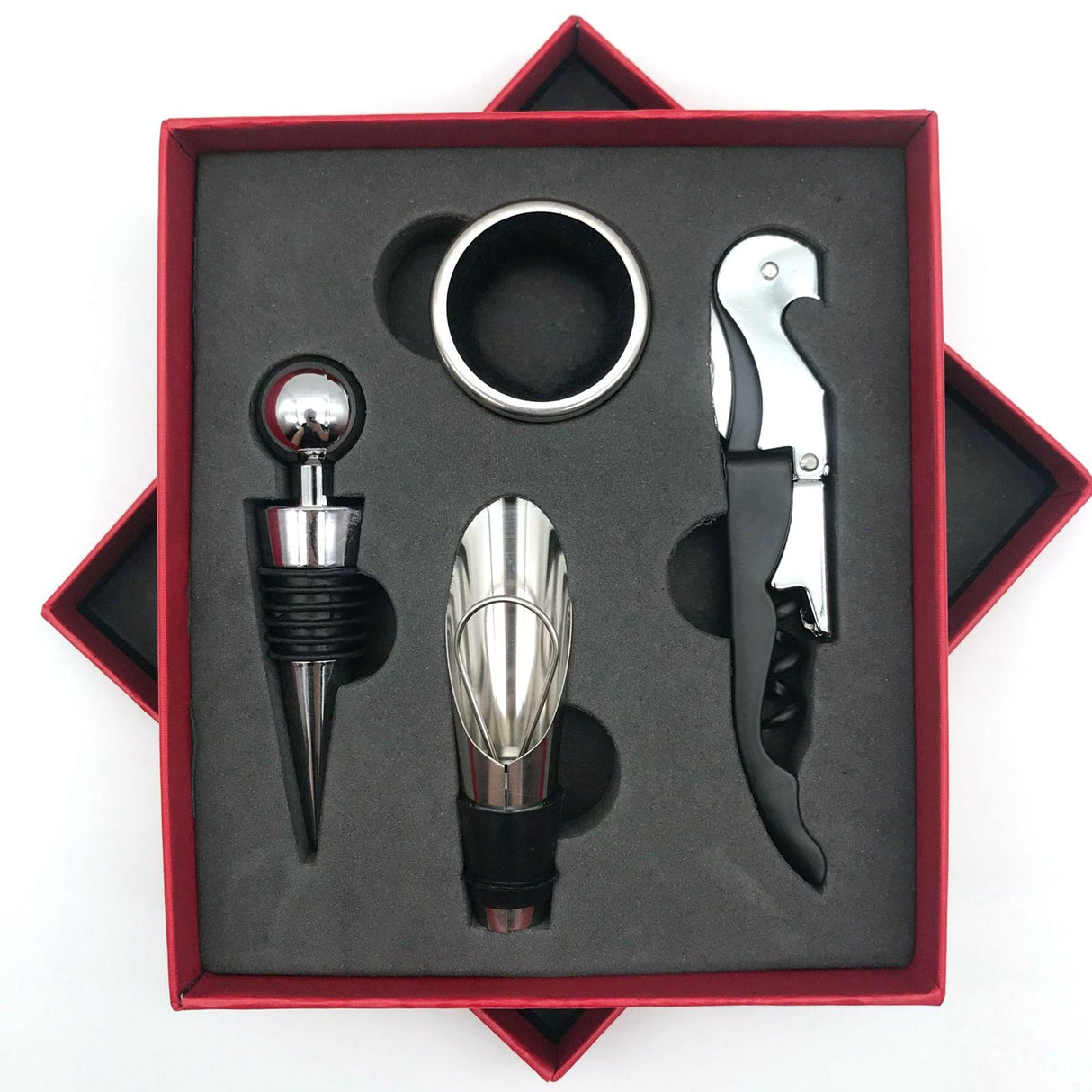Wine Opener Set Rustproof Stainless Steel Exquisite Packaging Handle Corkscrew Kit for Home Bar Restaurant Gifts Red