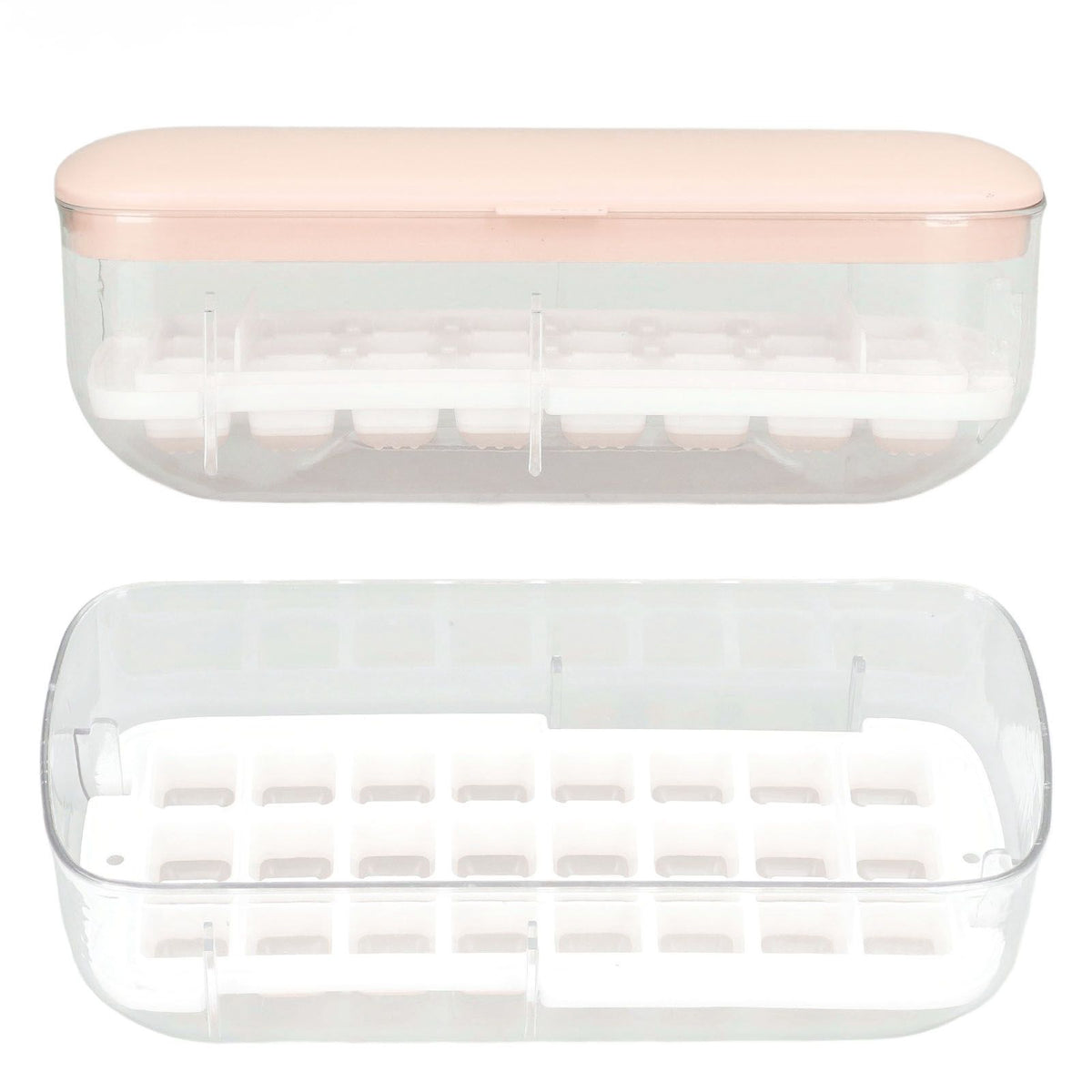Silicone Ice Cube Mold BPA Free Square Ice Tray Storage Box with Lid for Household Pink