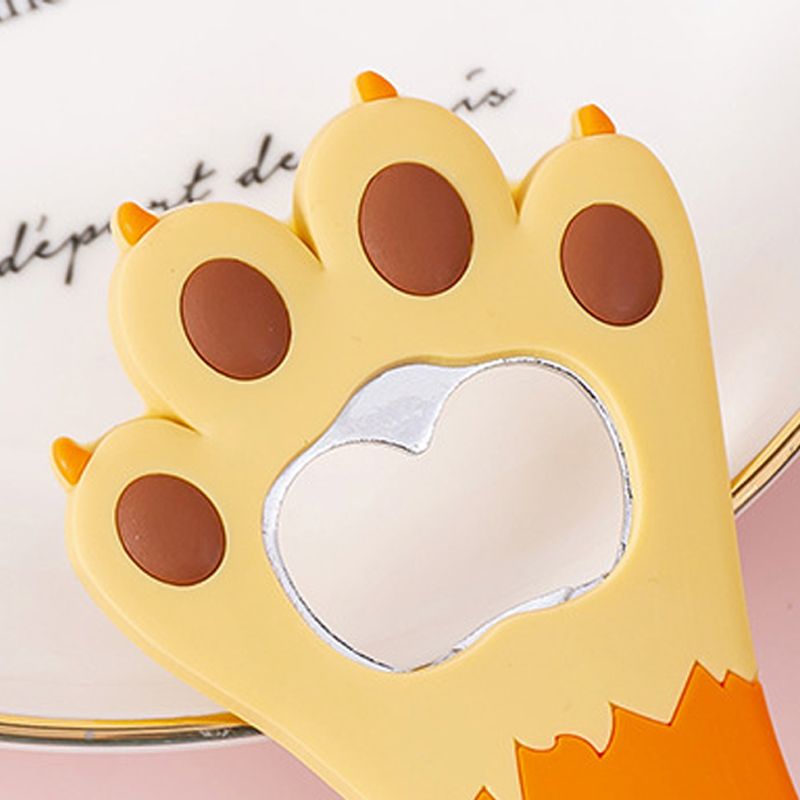Cat Paw Bottle Opener Multifunctional Cute Cartoon Vibrant Colors Magnet Silicone Bottle Opener with Fridge Magnet for Home Yellow Dot