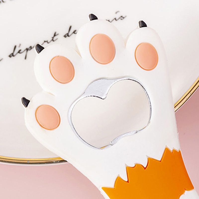 Cat Paw Bottle Opener Multifunctional Cute Cartoon Vibrant Colors Magnet Silicone Bottle Opener with Fridge Magnet for Home Horizontal Stripes White