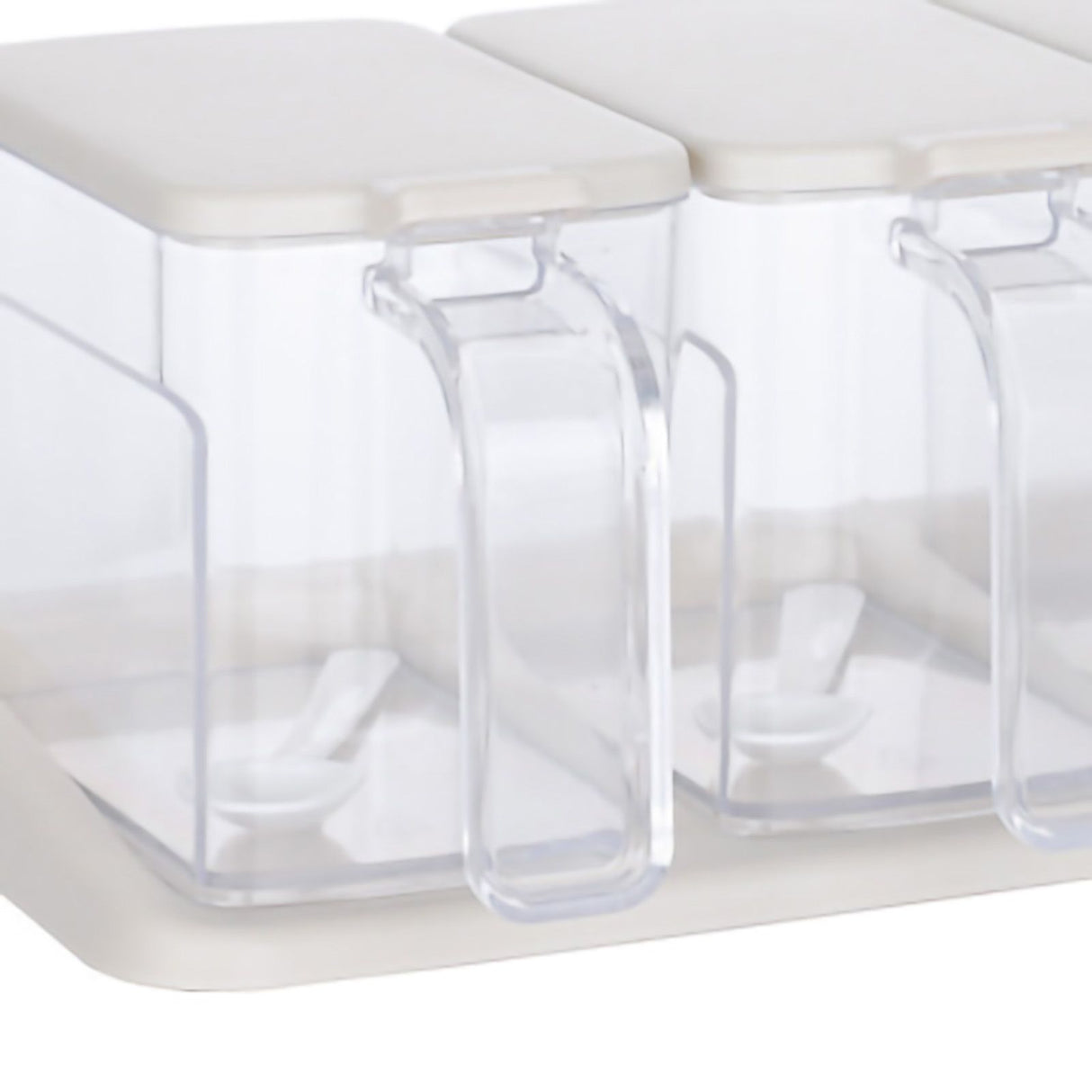 Seasoning Box Set Plastic Clear 3 Grids Large Capacity Condiment Box with Spoons for Kitchen Apricot