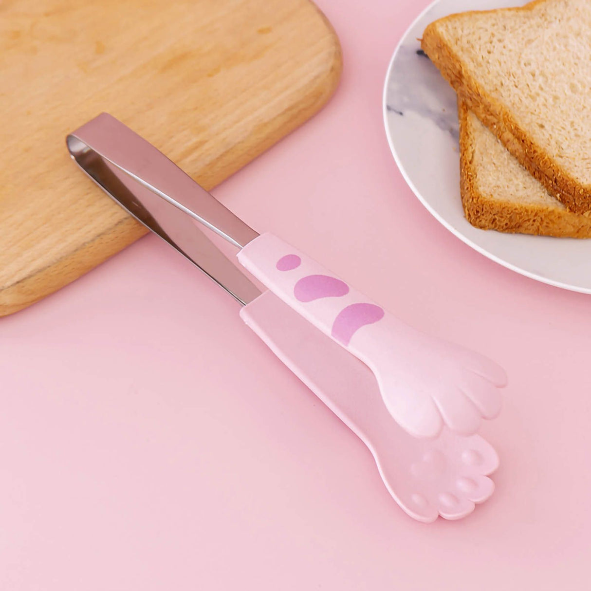 Kitchen Cooking Tong Cute Cat Paw Shape Stainless Steel Small Salad Barbecue Food Tong Pink M