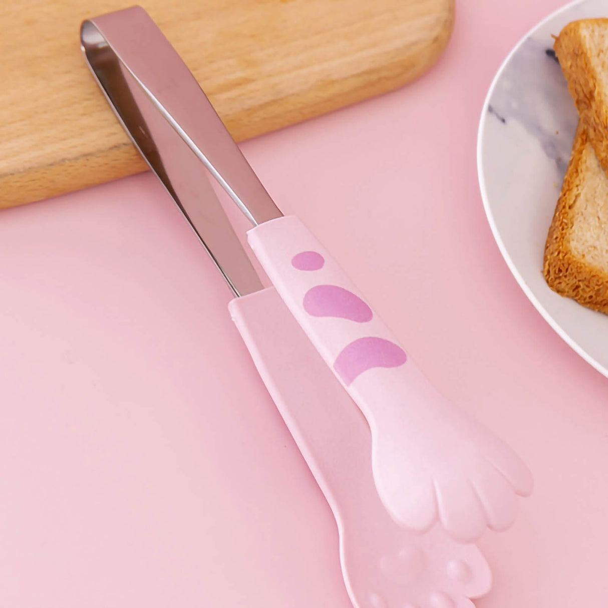 Kitchen Cooking Tong Cute Cat Paw Shape Stainless Steel Small Salad Barbecue Food Tong Pink M
