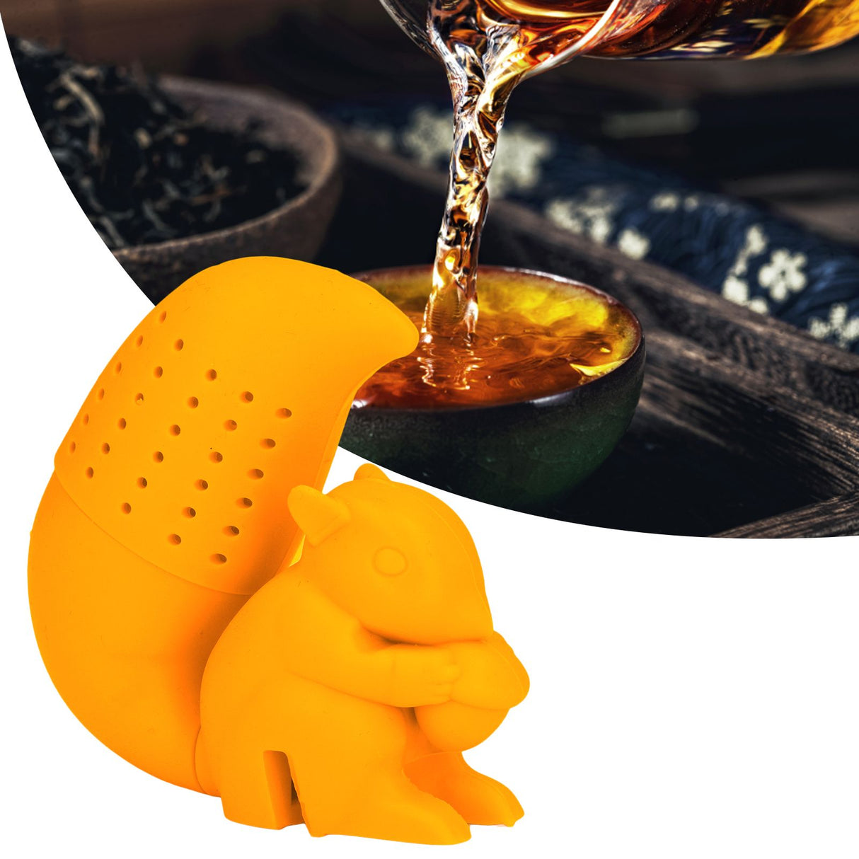 Food Grade Silicone Squirrel Shape Tea Strainer Cute Squirrel Shaped Tea Infuser Filter Orange